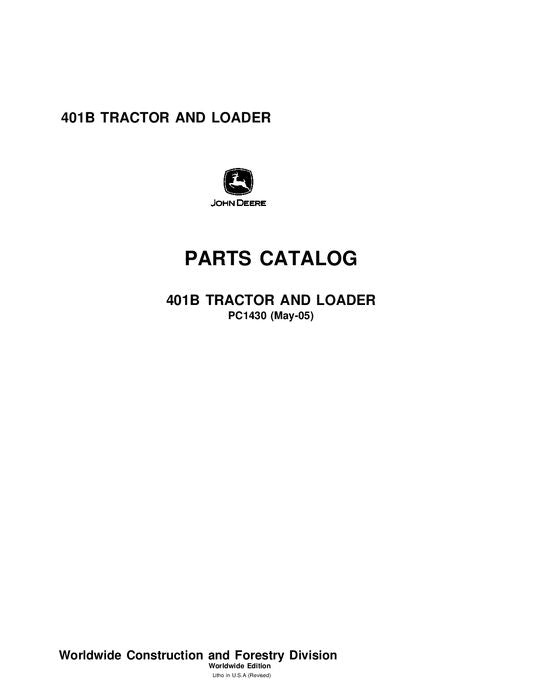 JOHN DEERE 401B TRACTOR PARTS CATALOG MANUAL