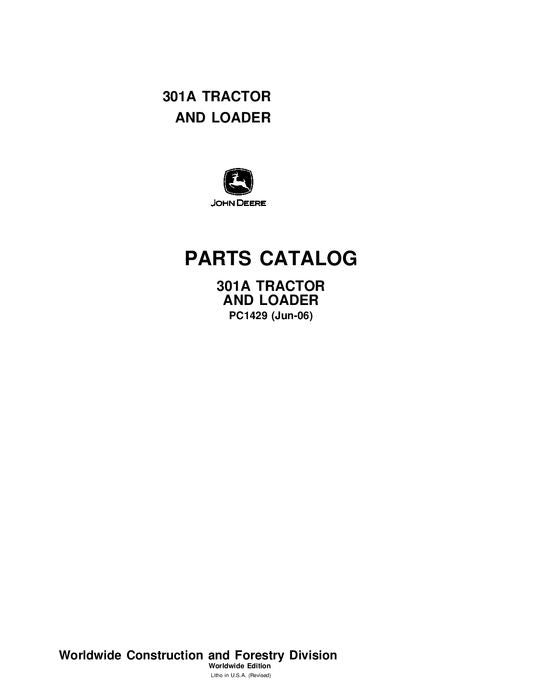 JOHN DEERE 301A TRACTOR PARTS CATALOG MANUAL