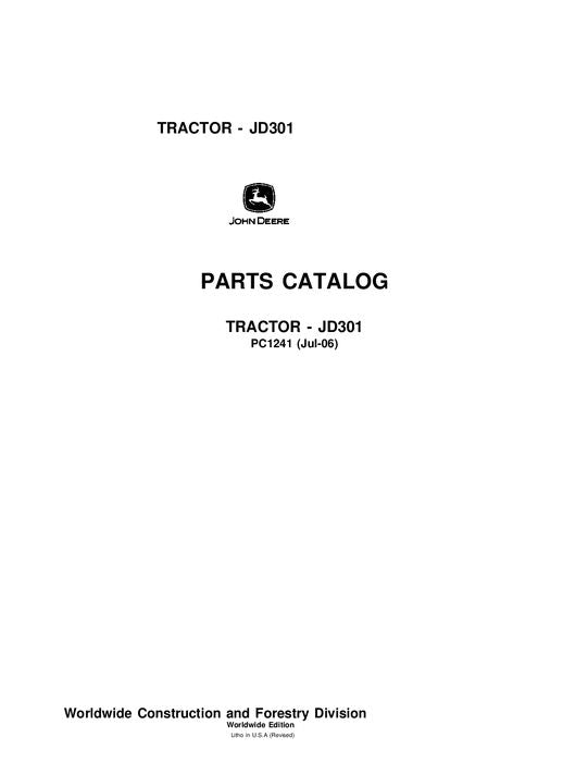 JOHN DEERE 301 TRACTOR PARTS CATALOG MANUAL