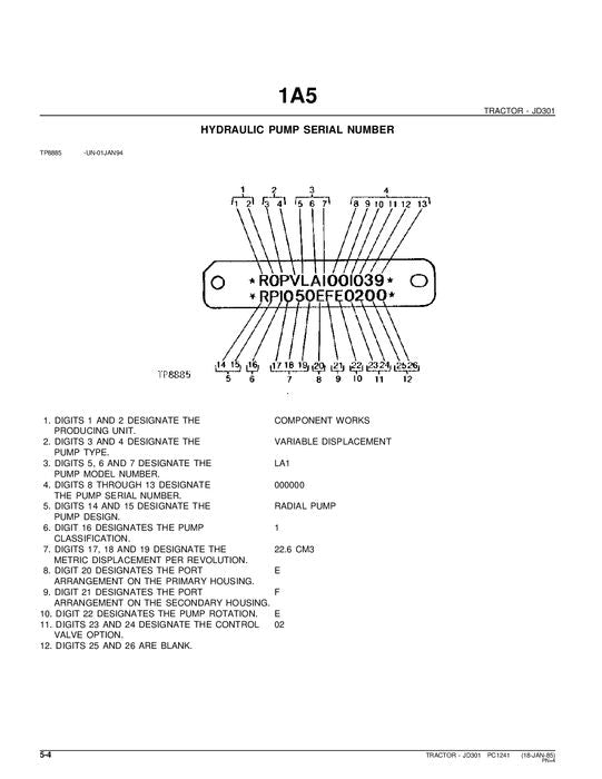 JOHN DEERE 301 TRACTOR PARTS CATALOG MANUAL