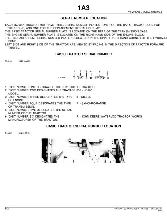 JOHN DEERE 700A TRAKTOR ERSATZTEILKATALOGHANDBUCH