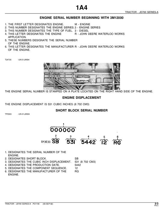 MANUEL DU CATALOGUE DES PIÈCES DU TRACTEUR JOHN DEERE 700A