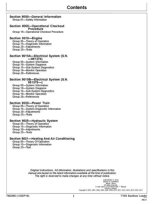 JOHN DEERE 710G BACKHOE LOADER OPERATION TEST SERVICE MANUAL