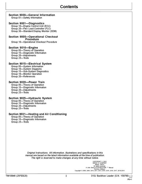 JOHN DEERE 310J BACKHOE LOADER OPERATION TEST SERVICE MANUAL SN 159760- TM10846