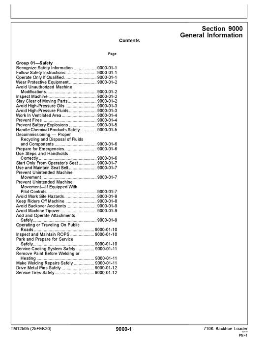 JOHN DEERE 710K BACKHOE LOADER OPERATION TEST SERVICE TECHNICAL MANUAL TM12505