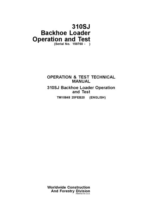 JOHN DEERE 310SJ BACKHOE LOADER OPERATION TEST SERVICE TECHNICAL MANUAL TM10848