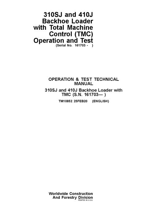 JOHN DEERE 310SJ 410J TMC BAGGERLADER-BETRIEBSTEST-SERVICEHANDBUCH Nr. 1