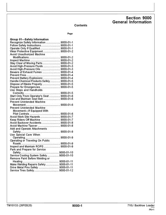 JOHN DEERE 710J BACKHOE LOADER OPERATION TEST SERVICE TECHNICAL MANUAL TM10133