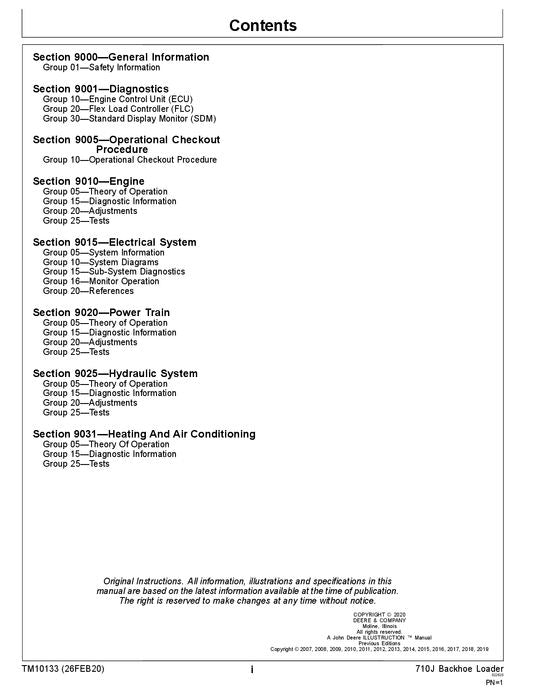 JOHN DEERE 710J BACKHOE LOADER OPERATION TEST SERVICE TECHNICAL MANUAL TM10133