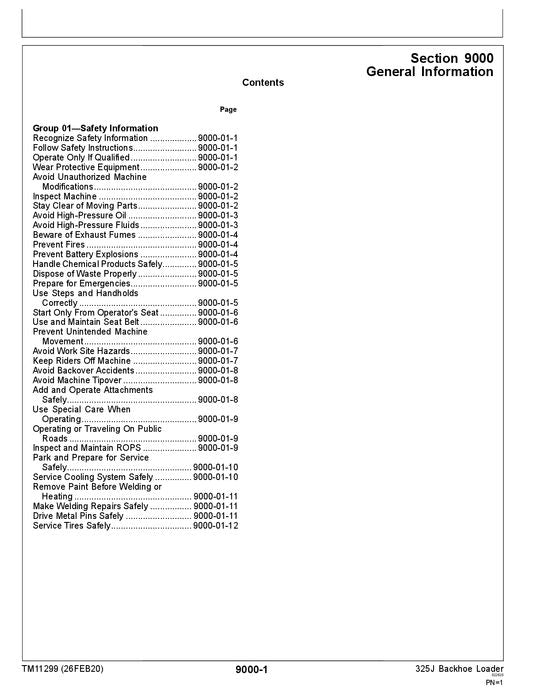 JOHN DEERE 325J BACKHOE LOADER OPERATION TEST SERVICE MANUAL