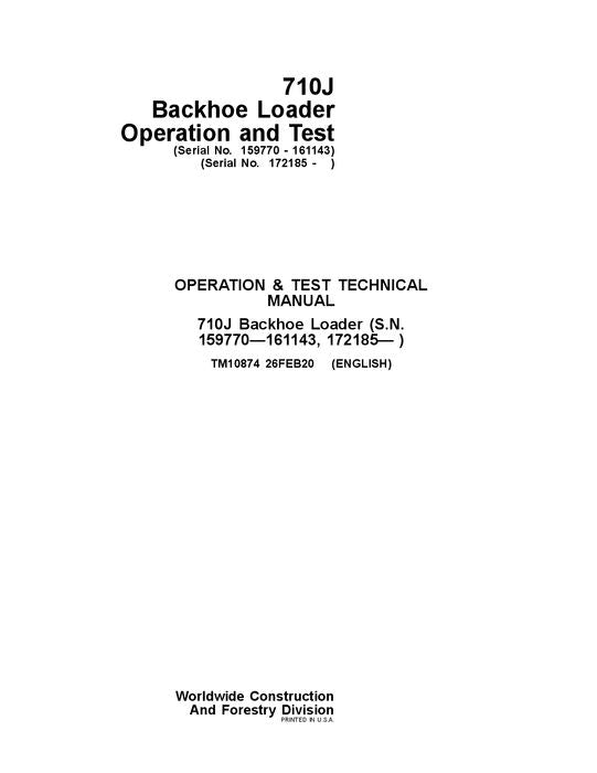 JOHN DEERE 710J BACKHOE LOADER OPERATION TEST SERVICE MANUAL #2