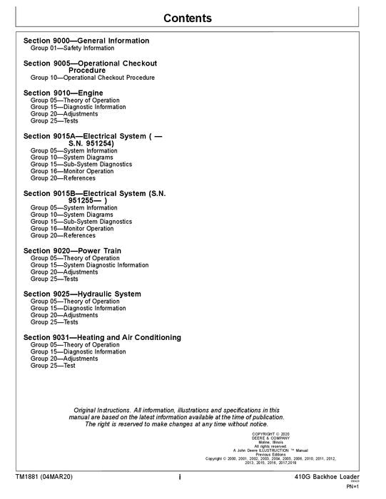 JOHN DEERE 410G BACKHOE LOADER OPERATION TEST SERVICE MANUAL