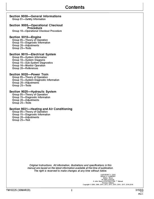 JOHN DEERE 315SG BACKHOE LOADER OPERATION TEST SERVICE MANUAL