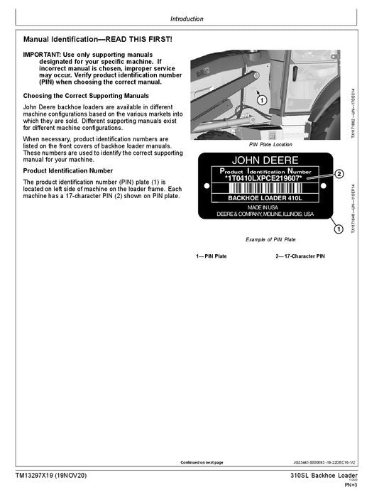 JOHN DEERE 310SL BACKHOE LOADER OPERATION TEST SERVICE MANUAL #1