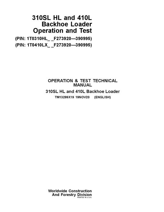 JOHN DEERE 310SL HL 410L BACKHOE LOADER OPERATION TEST SERVICE MANUAL #1