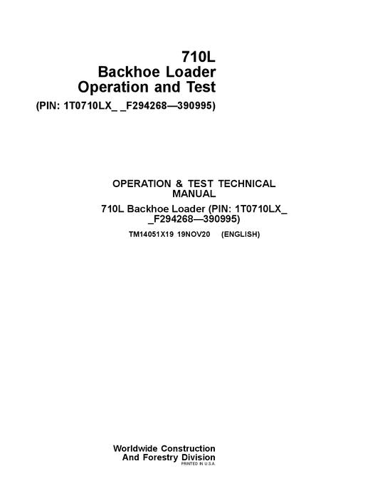 JOHN DEERE 710L BACKHOE LOADER OPERATION TEST SERVICE MANUAL