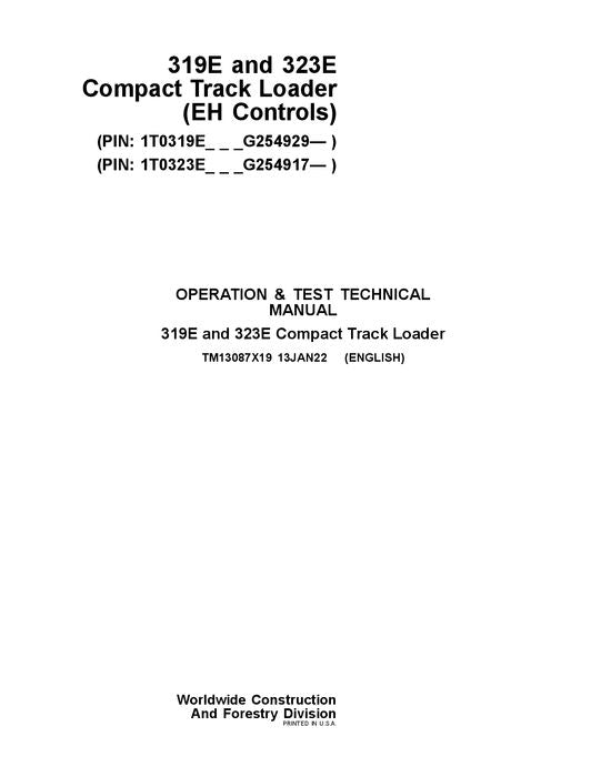 JOHN DEERE 319E 323E COMPACT TRACK LOADER TEST SERVICE MANUAL #2