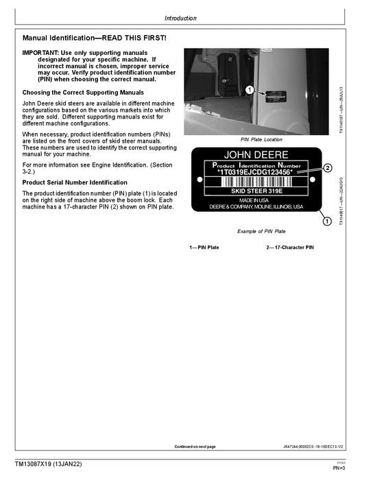 JOHN DEERE 319E 323E KOMPAKT-RAUPENLADER TEST-SERVICEHANDBUCH Nr. 2