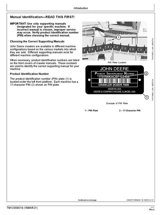 JOHN DEERE 700K CRAWLER DOZER BETRIEBSTEST SERVICEHANDBUCH Nr. 1