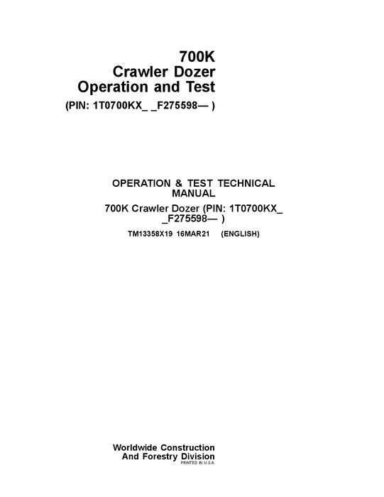 JOHN DEERE 700K CRAWLER DOZER OPERATION TEST SERVICE MANUAL #1