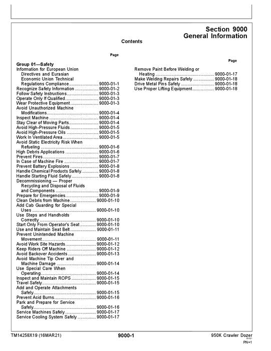 JOHN DEERE 950K CRAWLER DOZER OPERATION TEST SERVICE MANUAL 310401—334108