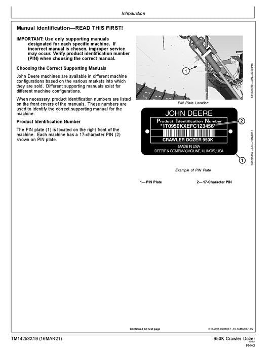 JOHN DEERE 950K CRAWLER DOZER OPERATION TEST SERVICE MANUAL 310401—334108