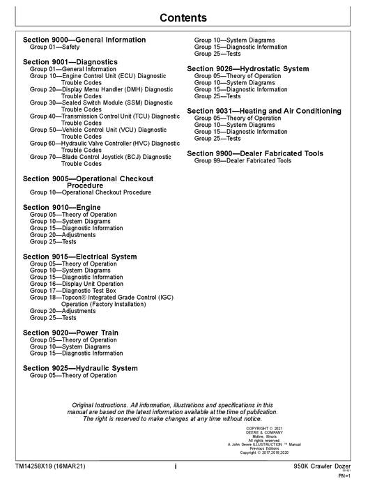 JOHN DEERE 950K CRAWLER DOZER OPERATION TEST SERVICE MANUAL 310401—334108