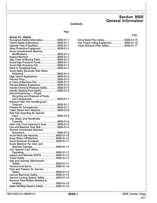 JOHN DEERE 950K CRAWLER DOZER OPERATION TEST SERVICE MANUAL 10401—338999