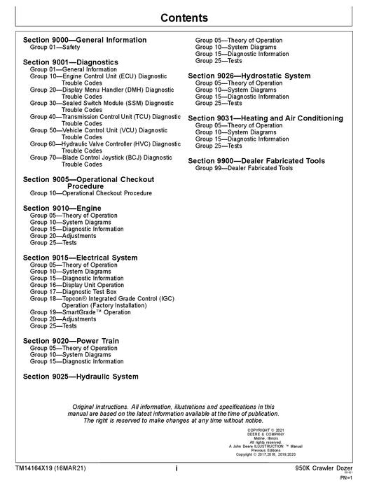 JOHN DEERE 950K CRAWLER DOZER OPERATION TEST SERVICE MANUAL 10401—338999