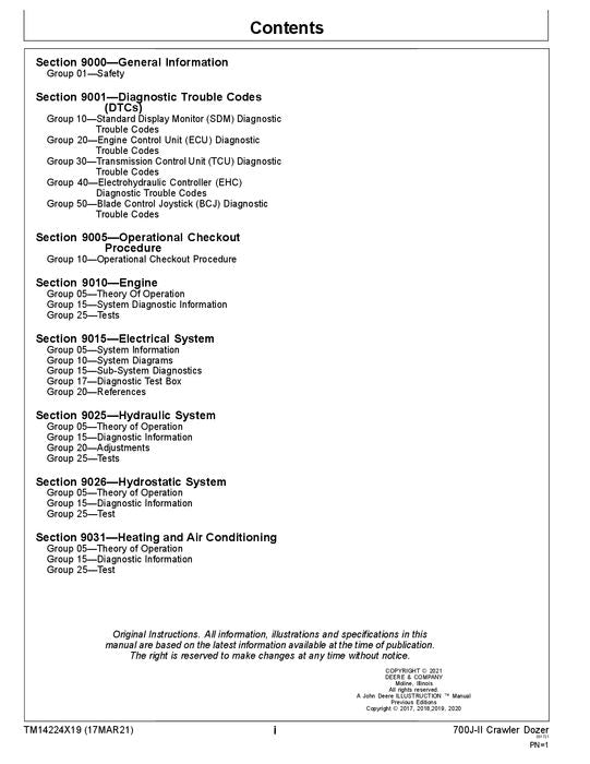 JOHN DEERE 700J-II CRAWLER DOZER OPERATION TEST SERVICE MANUAL #1