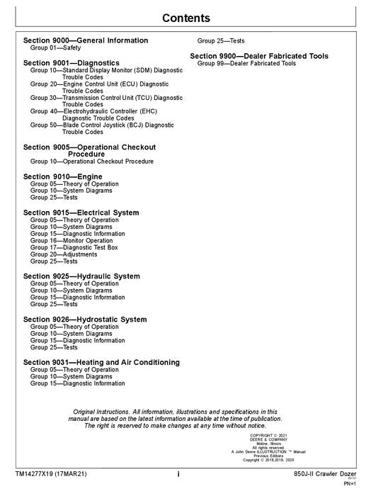 JOHN DEERE 850J-II CRAWLER DOZER OPERATION TEST SERVICE MANUAL TM14277X19