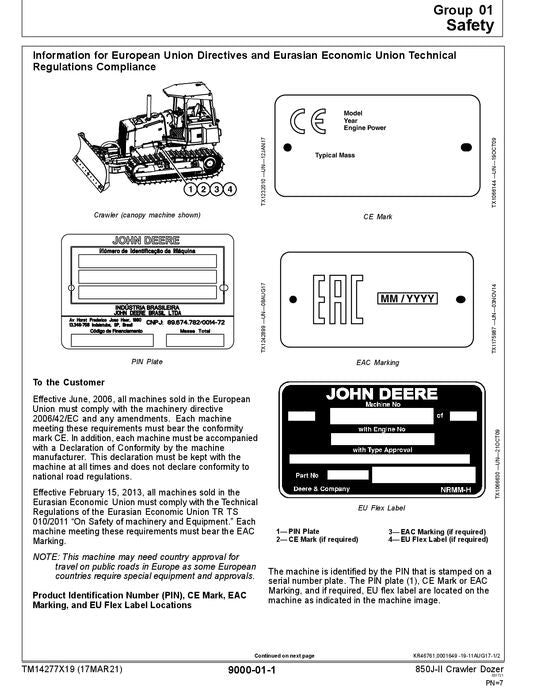 JOHN DEERE 850J-II CRAWLER DOZER OPERATION TEST SERVICE MANUAL TM14277X19