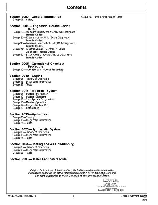 JOHN DEERE 750J-II CRAWLER DOZER OPERATION TEST SERVICE MANUAL TM14226X19