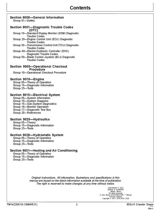 JOHN DEERE 850J-II CRAWLER DOZER OPERATION TEST SERVICE MANUAL TM14230X19