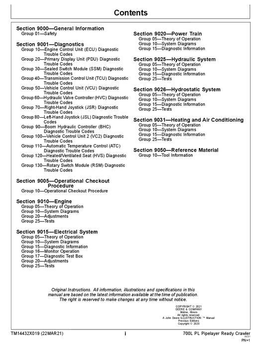 JOHN DEERE 700L PL CRAWLER DOZER OPERATION TEST SERVICE MANUAL