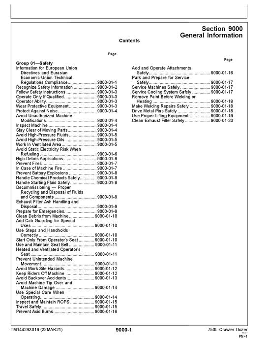 JOHN DEERE 750L CRAWLER DOZER OPERATION TEST SERVICE MANUAL TM14429X019