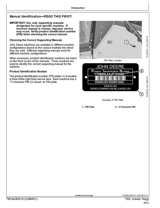 JOHN DEERE 750L CRAWLER DOZER OPERATION TEST SERVICE MANUAL TM14429X019