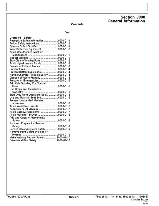 JOHN DEERE 750J 850J CRAWLER DOZER OPERATION TEST SERVICE MANUAL TM2260