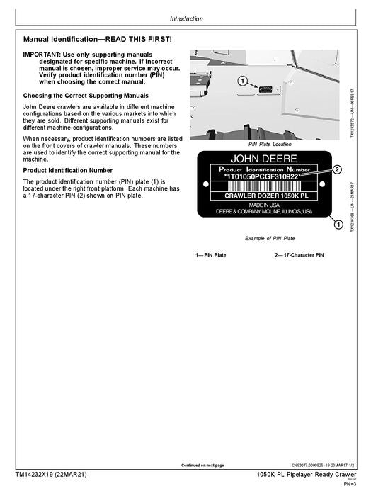 JOHN DEERE 1050K PL Raupen-Planierraupen-Betriebstest-Servicehandbuch Nr. 2