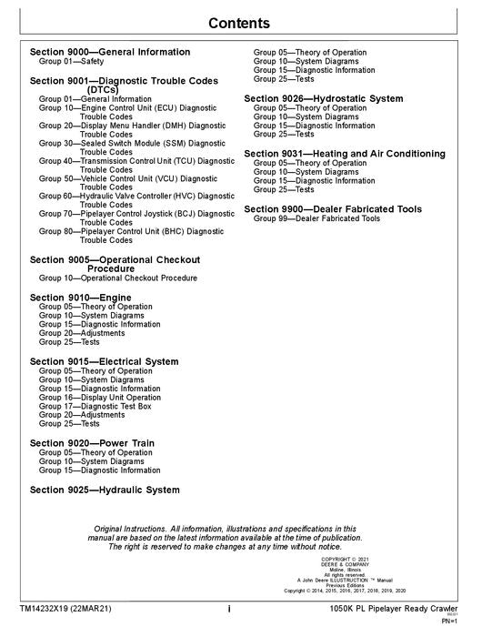 JOHN DEERE 1050K PL CRAWLER DOZER OPERATION TEST SERVICE MANUAL #2