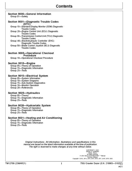 JOHN DEERE 750J Raupen-Planierraupen-Betriebstest-Servicehandbuch Nr. 2