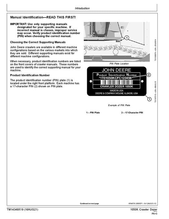 JOHN DEERE 1050K CRAWLER DOZER BETRIEBSTEST SERVICEHANDBUCH Nr. 4