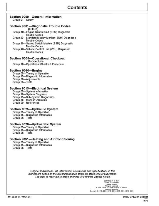 JOHN DEERE 605K CRAWLER LOADER OPERATION TEST SERVICE MANUAL