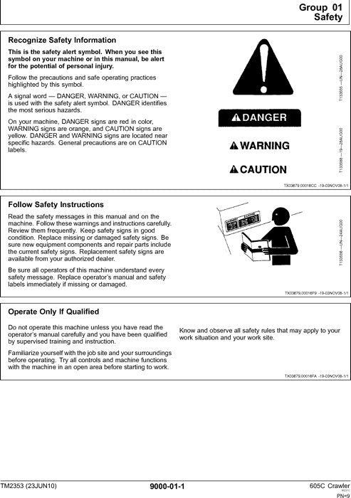 JOHN DEERE 605C CRAWLER OPERATION TEST SERVICE TECHNICAL MANUAL TM2353