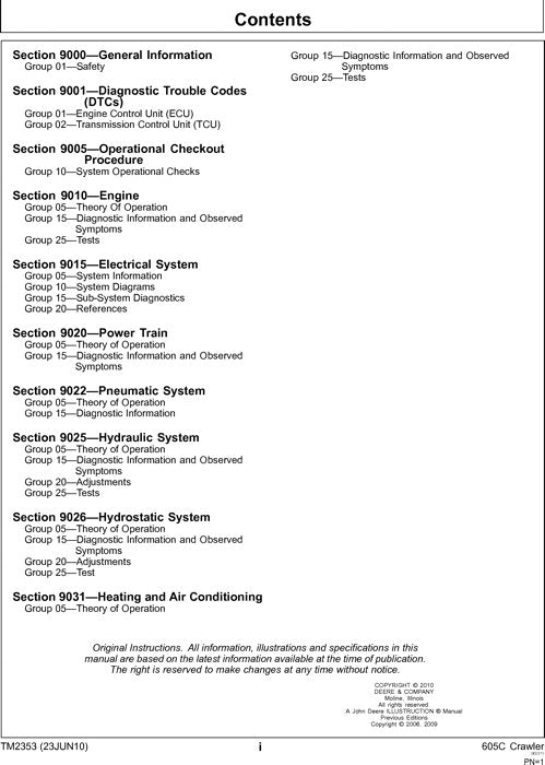 JOHN DEERE 605C CRAWLER OPERATION TEST SERVICE TECHNICAL MANUAL TM2353