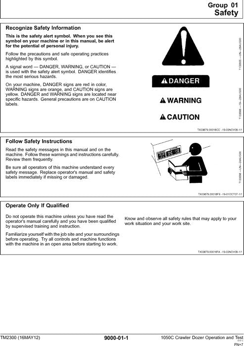 JOHN DEERE 1050C CRAWLER OPERATION TEST SERVICE  MANUAL