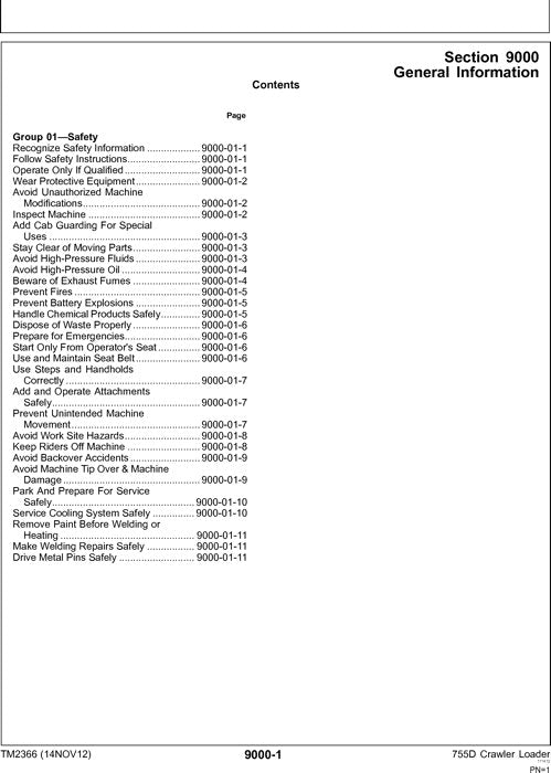 JOHN DEERE 755D CRAWLER-BETRIEBSTEST-SERVICEHANDBUCH