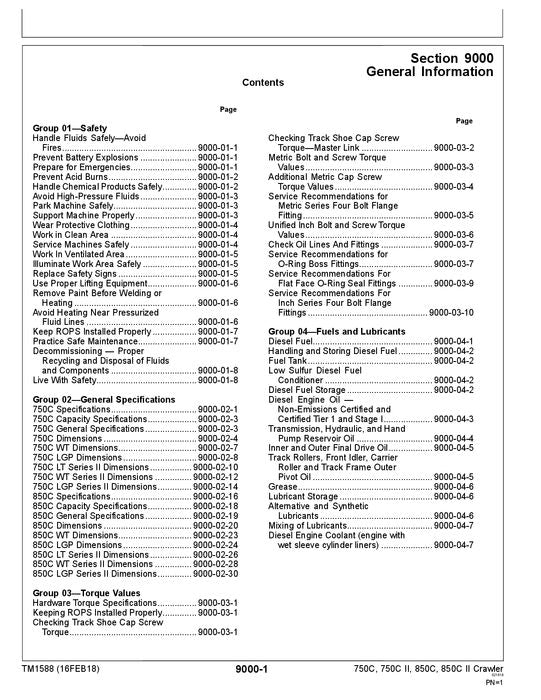 JOHN DEERE 750C 850C 750CII 850CII CRAWLER OPERATION TEST SERVICE MANUAL TM1588