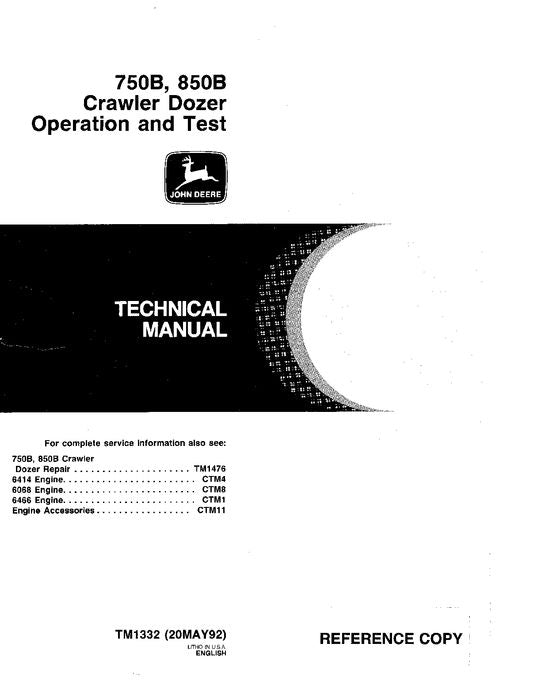 JOHN DEERE 750B 850B CRAWLER-BETRIEBSTEST-SERVICEHANDBUCH