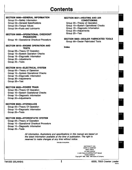 JOHN DEERE 655B 755B CRAWLER OPERATION TEST SERVICE TECHNICAL MANUAL TM1333